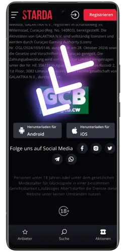 Starda Casino App Android herunterladen – Schaltfläche auf der Website